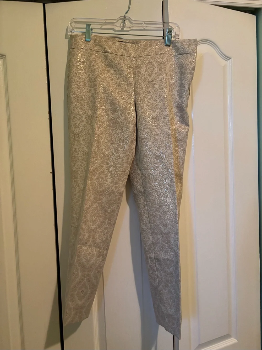 Talbots Metallic Beige Patterned Skinny Pants